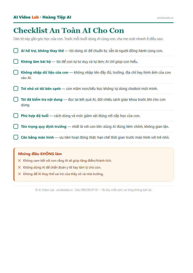 Checklist An Toàn AI Cho Con